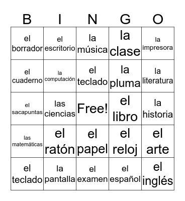 la escuela Bingo Card