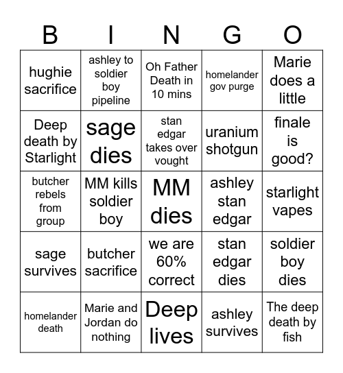 The Boys Finale Bingo Card