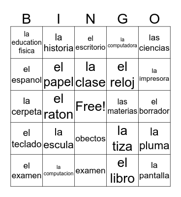 Un dia de clases Bingo Card