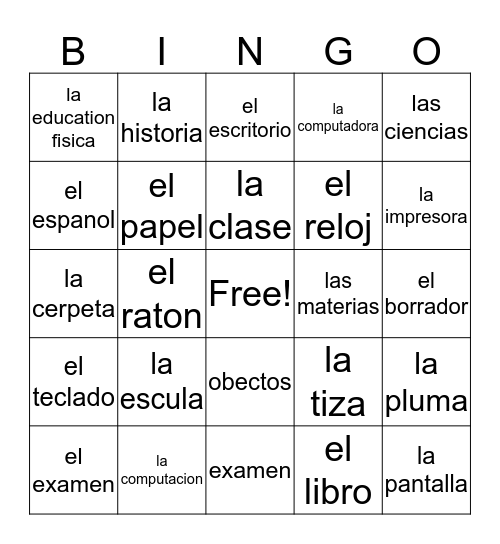 Un dia de clases Bingo Card