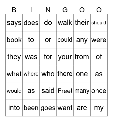 First Grade Heart Words Bingo Card