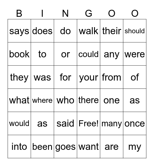First Grade Heart Words Bingo Card