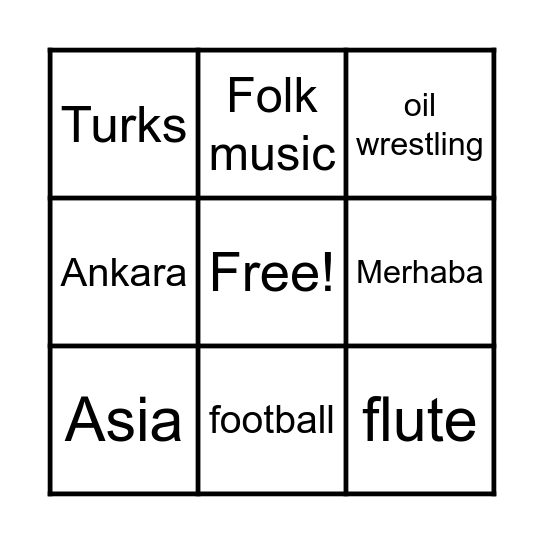 Turkey Bingo Card
