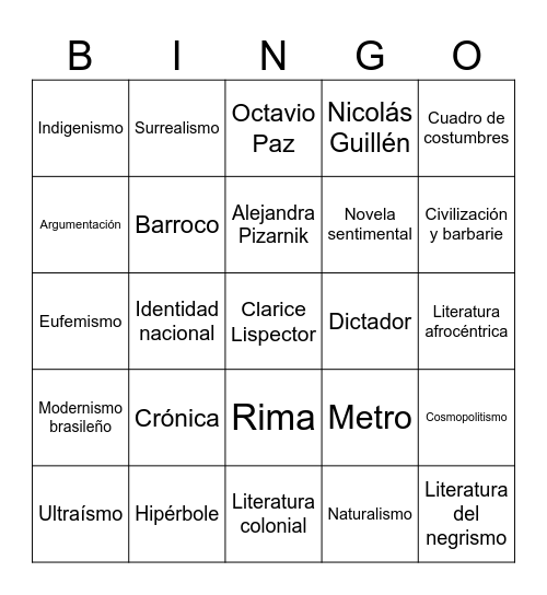 Bingo de repaso Bingo Card