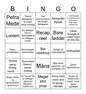 Eurovision 2026 Bingo Card