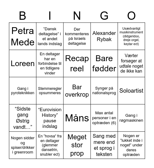 Eurovision 2026 Bingo Card