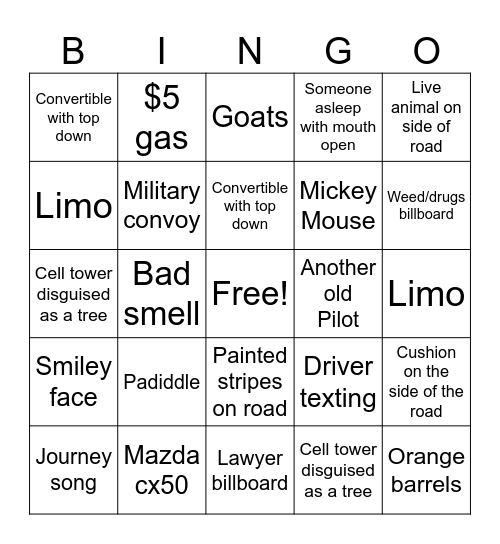 DRIVE Bingo Card