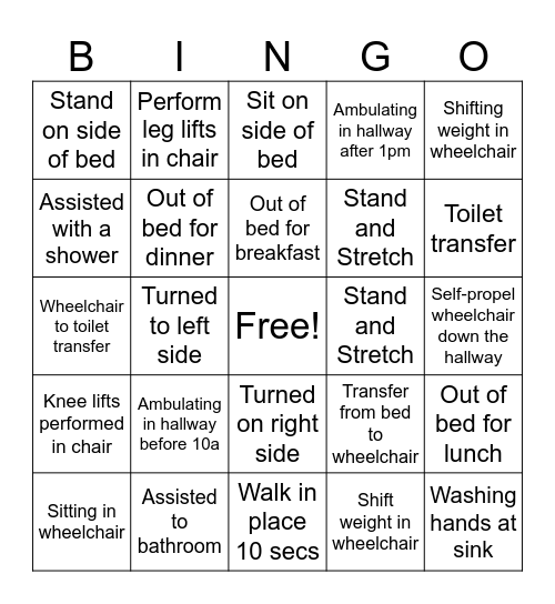 Mobility Bingo Card