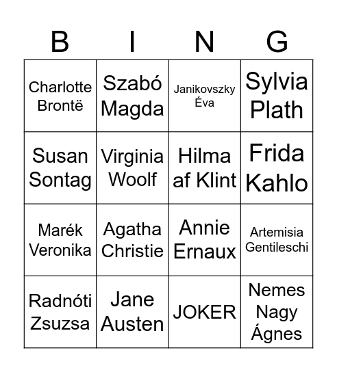 Alkotó nők Bingo Card