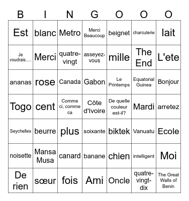 C'est La Vie! Bingo Card