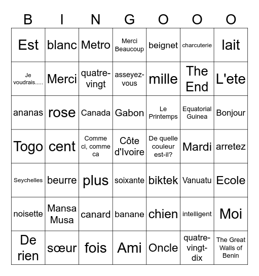 C'est La Vie! Bingo Card