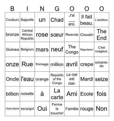 C'est La Vie! Bingo Card