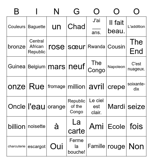 C'est La Vie! Bingo Card