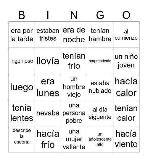 Tell Me a Story Vocabulary Bingo Card