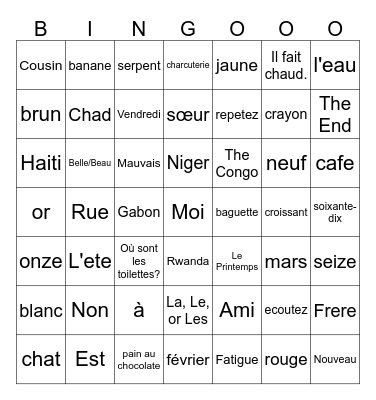 C'est La Vie! Bingo Card