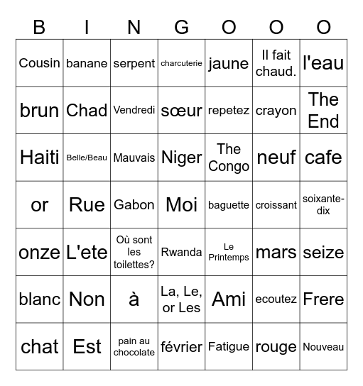 C'est La Vie! Bingo Card