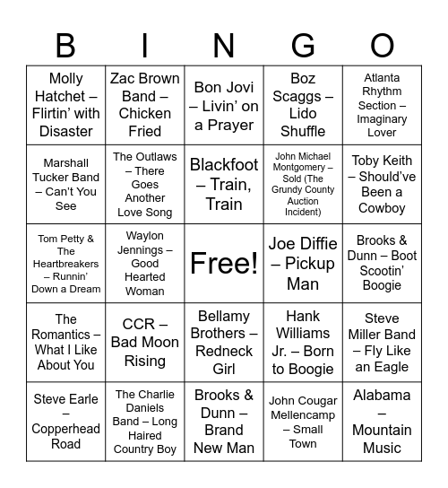 Hooked on hits Southern Static Bingo Card