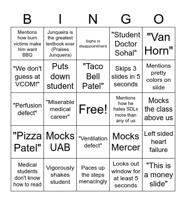 Dr Steven Bingo Card