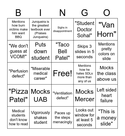Dr Steven Bingo Card