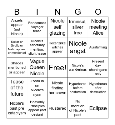 Nicole teaser bingo Card
