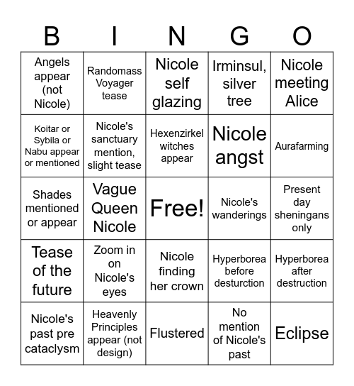Nicole teaser bingo Card