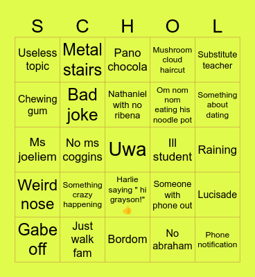 School Bingo Card