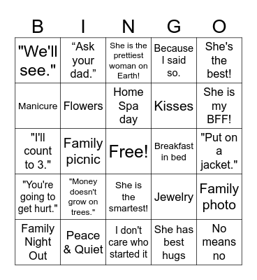 Mother's Day Bingo Card