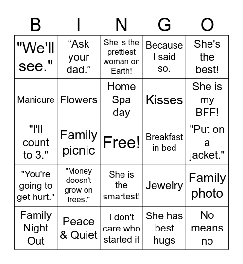 Mother's Day Bingo Card