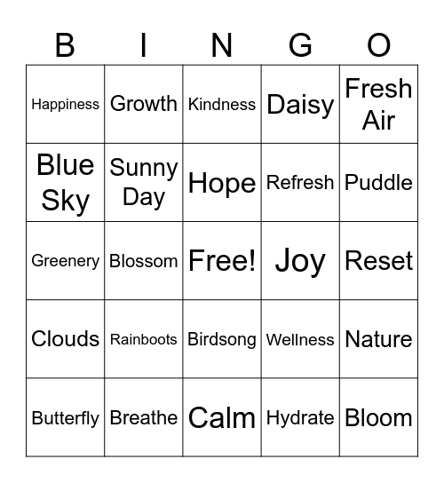 Spring Into Wellness Bingo Card