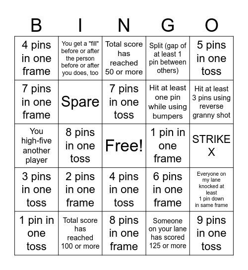 Middle School Night2Unite * BINGO Bowling Bingo Card