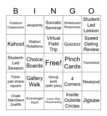 Student Engagement Challenge Bingo Card