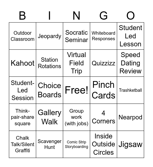 Student Engagement Challenge Bingo Card