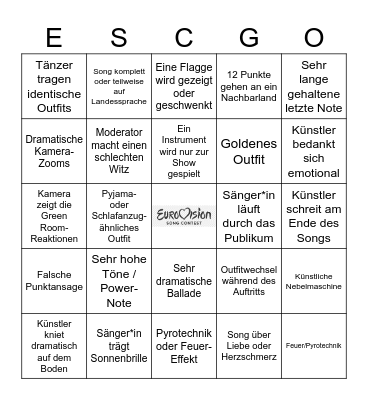 Eurovision Song Contest 2026 Bingo Card