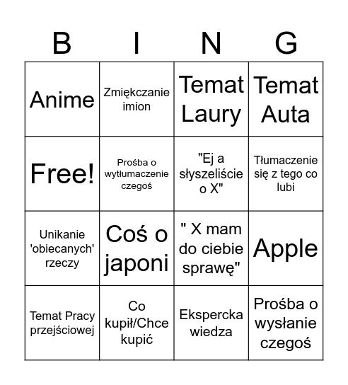 O czym Mazan będzie pierdolił tym razem? Bingo Card