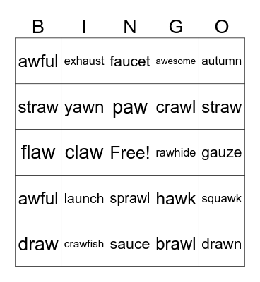 AU and AW Bingo Card