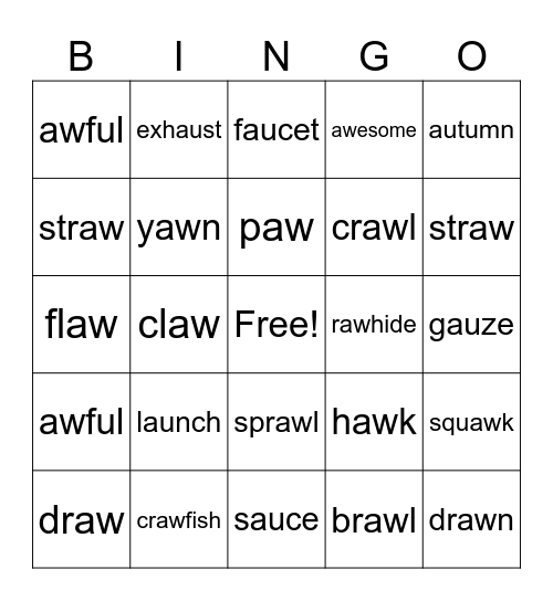 AU and AW Bingo Card