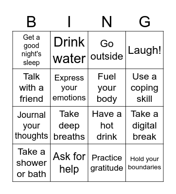 Self Care Bingo Card