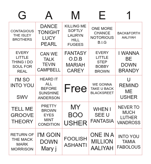TRAP. R&B BINGO WITH DJ PREPTIME Bingo Card