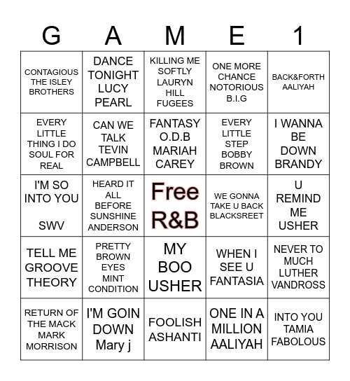 TRAP. R&B BINGO WITH DJ PREPTIME Bingo Card