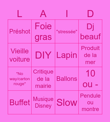 Mariage Bingo Card
