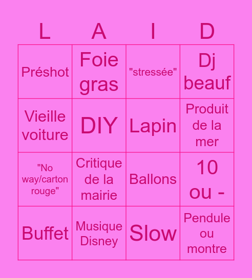 Mariage Bingo Card