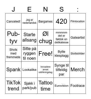 RIP til friheten Bingo Card