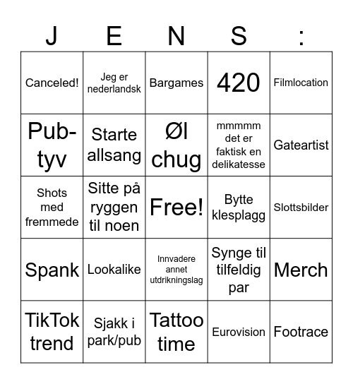 RIP til friheten Bingo Card