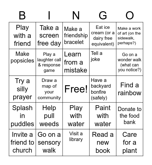 Sunny Summer For Churches Bingo Card