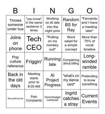 Morning Huddle! Bingo Card