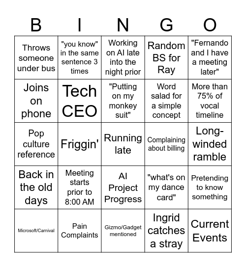 Morning Huddle! Bingo Card