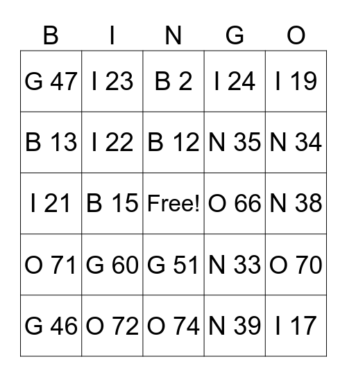 Untitled Bingo Card