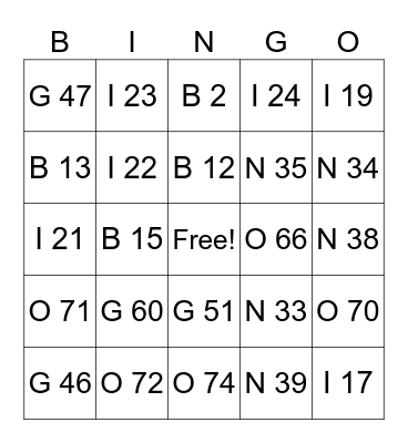 Untitled Bingo Card