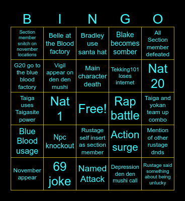 Marine DnD episode 69 Bingo Card