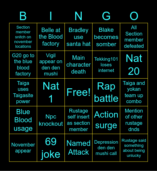 Marine DnD episode 69 Bingo Card